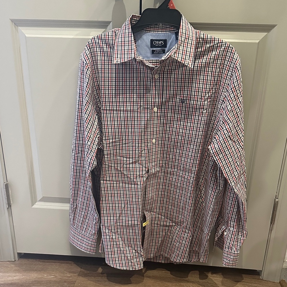 Chaps Men's Red and White Plaid Button Down Shirt